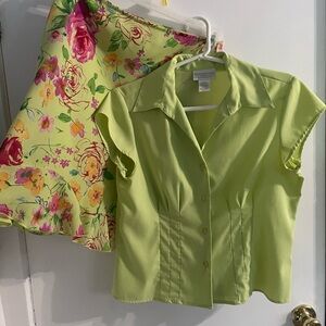 Worthington Separates Lime Blouse and Lime and Pink Floral Skirt